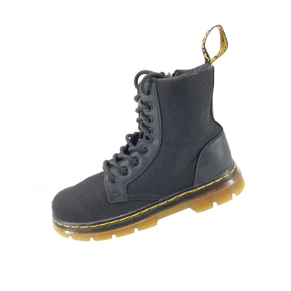 Dr. Martens Doc Combs J Combat Lace Up Boots Canvas Zip Black Youth Kids Size 1 - Picture 5 of 9